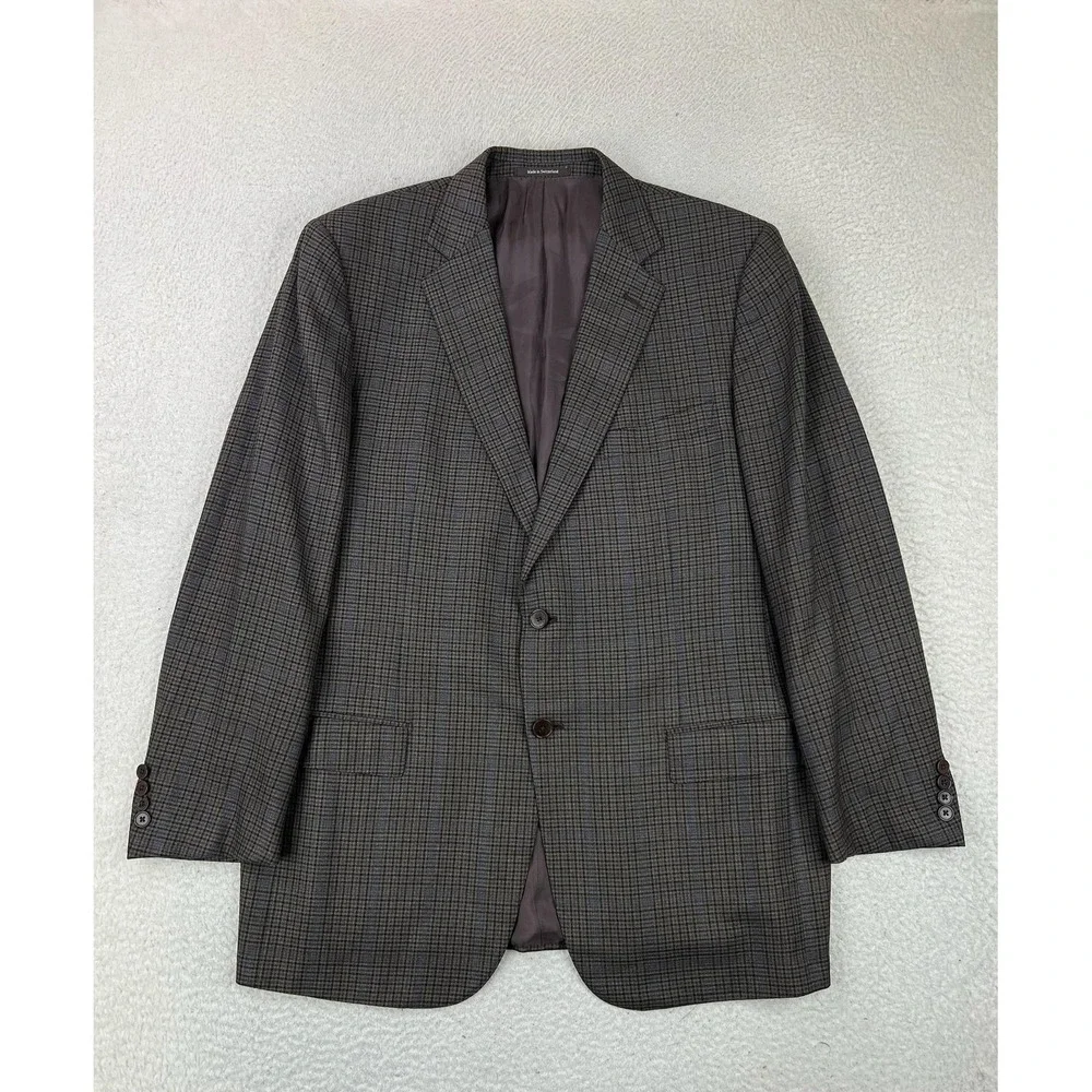 Ermenegildo Zegna Mens 46R Gray Plaid Wool Tweed Sport Coat Blazer EU 56R